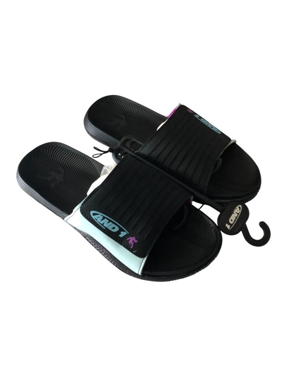 AND1 Nothin But The Best Slide Sandals Black Light Blue Womens Size 11